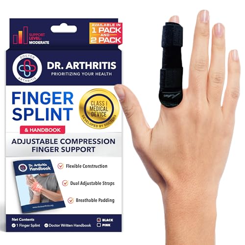 Doctor Developed Finger Splint & Doctor Handbook - Trigger Finger Arthritis Rsi - Fits Ring Index Pinky & Middle - 2 Sizes (Black S/M Single)