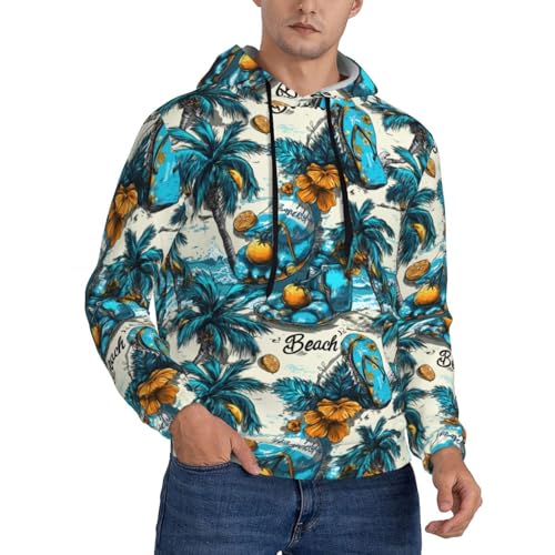 Hoodies For Men - Hawaii Beach Blue Print Long Sleeve Casual Men'S Hoodies & Sweatshirts Pullover With Pocket