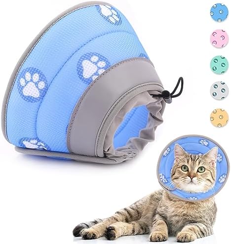 Supet Halskrause Katze,Einstellbarer Halskrause Katze Halsband,Wiederherstellung Halsband Weich Kragen Cone Nach Operation und Verletzungen für Welpen, Kleine Hunde und Katzen (Bla