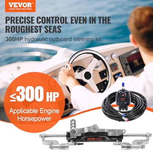 VEVOR Hydraulic Outboard Steering Kit, 300HP, Marine Boat Hydraulic Steering System, with Helm Pump Two-Way Lock Cylinder and 26 Feet Hydraulic Steering Hose, for Single Station Single-Engine Boats by VEVOR - Image 2