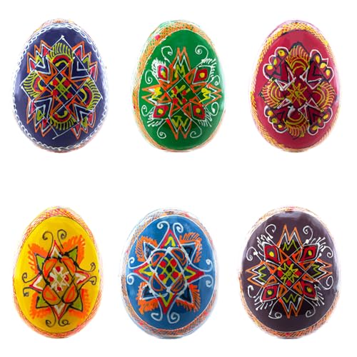 BestPysanky Set of 6 Multicolor Ukrainian Pysanky Wooden Easter Eggs 2.5 Inches