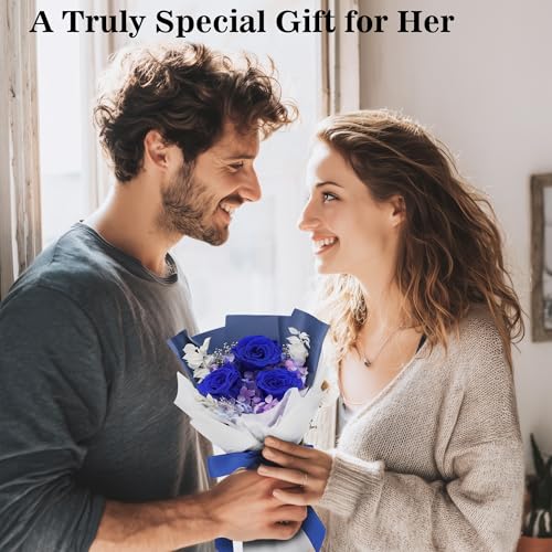 Image of Flower Bouquet Gifts for Women, Flowers for Delivery Prime, Preserved Roses Flower Gifts for Women, Valentines Flowers, Mom Gifts from Daughter Son, Birthday Gifts, Real Roses,Blue Roses
