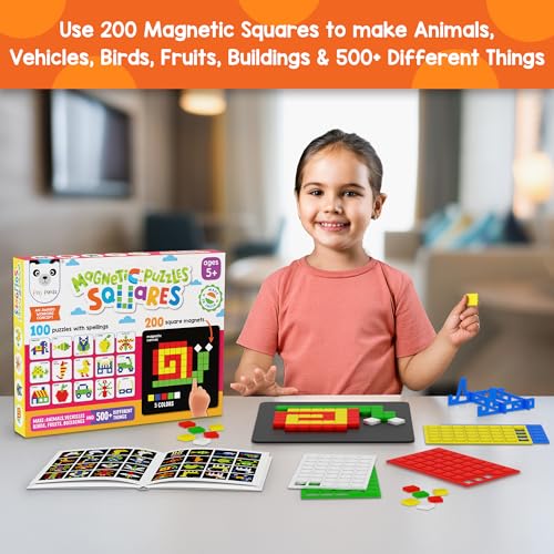 Image of PLAY PANDA Magnetic Puzzle Board, 200 Square Shapes & Patterns for Kids