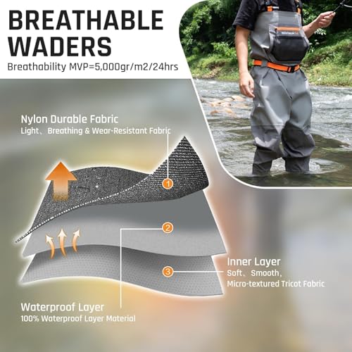 Hunthor Fishing Waders for Men Waterproof Breathable Chest Wader with Insulated Stockingfoot for Fly Fishing, Hunting, Wading - image 5