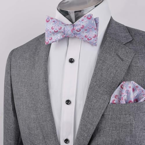 Image of Alizeal Mens 2pcs Floral Pattern Bow Tie Set | Self-tied Pocket Square Colorful Perfect for Weddings Proms Business