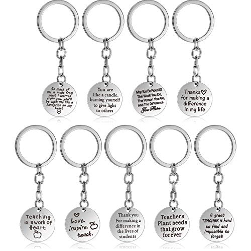 9 Pieces Teacher Appreciation Keychain Gift Set Graduation Teacher's Day Thank You Gift for Teacher (Circle-Shape)