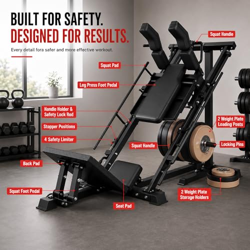 Image of 3-in-1 Leg Press Hack Squat Machine for Home Gym Strength Training | Leg Machine with Adjustable Backrest & Weight Storage, Lower Body Workout Equipment for Glutes, Quads & Hamstrings Stre