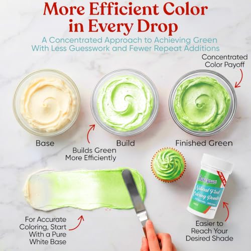 Image of Bakerpan Green Food Coloring Powder for Baking - 30g Oil Based, Artificial Dye-Free, Plant-Based, Kosher, Gluten-Free - For Buttercream, Chocolate, Candy & Cakes