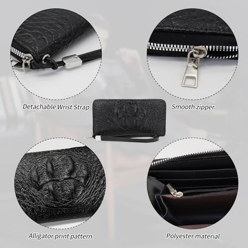Wallet for Men, PU Leather Long Wallets, Large Capacity Clutch Wallet with Phone Pocket and Multi Card Slots (Black)3