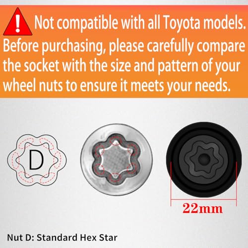 Image of D-Wheel Locking Nut Key Compatible with Toyota, Lexus, Tacoma | Wheel Lock Nut Socket Adapter, Anti-Theft Lug Nut Removal Tool, Anti-Theft Screw Remover, Repair Tool, Tyre Fitting, garage