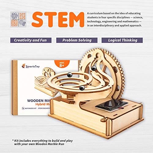 Wooden Marble Run & STEM Toys For Boys and Girls - 3D Puzzles for Adults & Kids, Engineering Projects for Kids - Model Kit Science Experiments Runs on Solar and Battery - Thumbnail 3