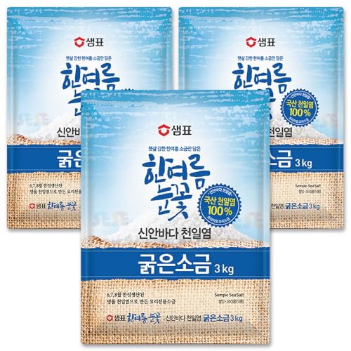 真夏の雪花 韓国産 天日塩 (あら塩) 3kg 3袋セット / 6,7,8月限定生産 センピョ 粗塩 韓国食材 調味料 泉標 sempio セムピョ