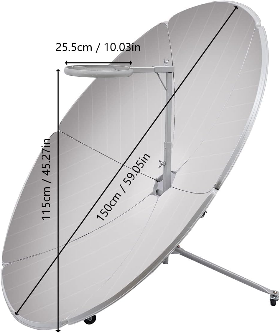 Fornello solare portatile parabolico, forno a energia solare concentrata, diametro 1,5 m, per campeggio, campeggio, all'aperto, picnic, educazione visiva o concentratore solare fai da te (800 a 1000 °