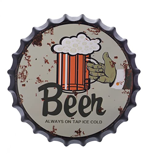 Image of EAZYWAGON Decorative Metal Bottle Caps Wall Sign Plates - 14X14 Inches - Beer-Always-On-Tap | Metal Wall Hanging Bottle Cap for Home, Farmhouse, Bar & Cafe Decoration | Vintage & Retro Look Plaques