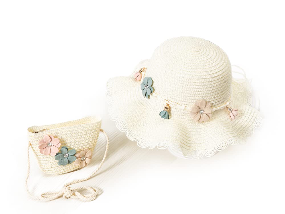 VRITRAZ Comfortable Straw Summer Green Beech Hat and Handbag Perfect Combo for Kids
