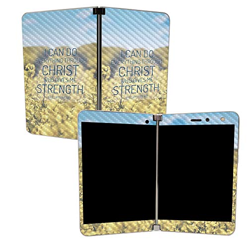 Image of MightySkins Carbon Fiber Skin for Microsoft Surface Duo - Through Christ | Protective, Durable Textured Carbon Fiber Finish | Easy to Apply | Made in The USA