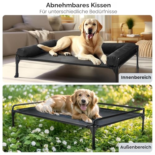 Veehoo Hundeliege Outdoor Kleine Hunde, Kühlendes Erhöhtes Hundebett mit abnehmbarem Bloster, Hundeliege Abwaschbar Hunde Reisebett, Schwarz 74 x 46 x 18cm