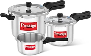 Prestige 2 Litre + 3 Litre + 5 Litre Aluminium Svachh Outer Lid Pressure Cooker Combo with 2 Lids | Deep Lid for Spillage Control | Gas & Induction Compatible | Gasket Release Sys | 5Y Warranty | ISI - 43% OFF Deal at ₹2,999 on Amazon | Valzo