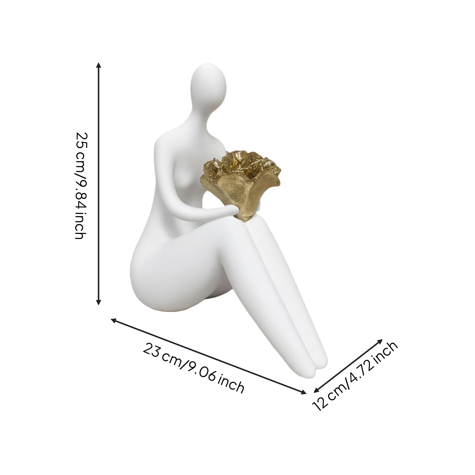 LOVIVER Escultura Figura Estatua Decorativa Adorno Moderno Figura Sentada en Resina con Detalle Dorado Acabado Huevo Adecuada para Sala de Estar Recibidor