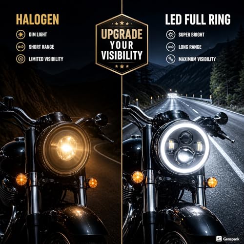 Image of 7 Inch LED Headlight with Full Ring DRL, White & Yellow Hi /Low Beam, Imported Power Headlamp Compatible with Royal Enfield Bullet & Thar, Waterproof and Durable (Pack of 1)
