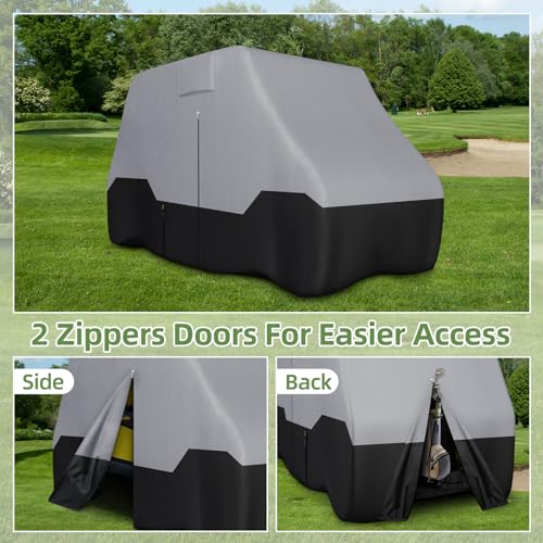 Zenicham 2/4 Passenger Golf Cart Cover Waterproof, 600D Heavy Duty Golf Cart Cover with Waterproof Strips Universal Fits for EZGO, Club Car, Yamaha Golf Cart(112\"L×48\"W×66\"H, Gray/Black)