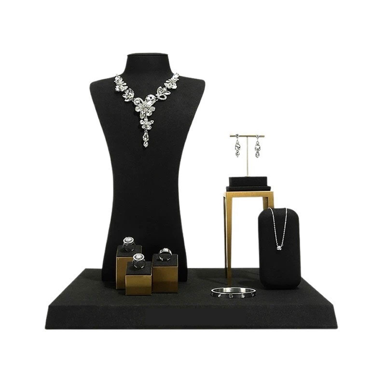 Espositore gioielli Kit espositore for anelli for orecchini e collana con busto in microfibra da 5 pezzi Per conservare ed esporre i gioielli