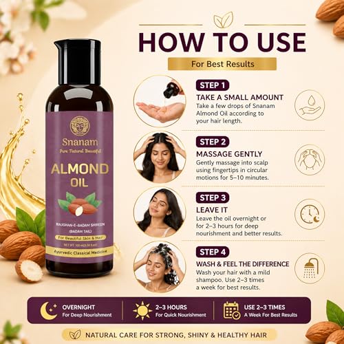 Image of Raughan-e-Badam Shireen Sweet Almond Oil, 100% Pure, Unrefined, for Hair, Skin, Nails, Face, Hands, 100ml