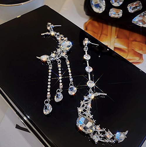 Missgrace Dainty Rhinestones Asymmetry Tassel Moon Earrings Set Earrings Layered Dangle Hoop Stud Jacket Statement Earrings For Women And Girls (Pattern 5) #TOP4