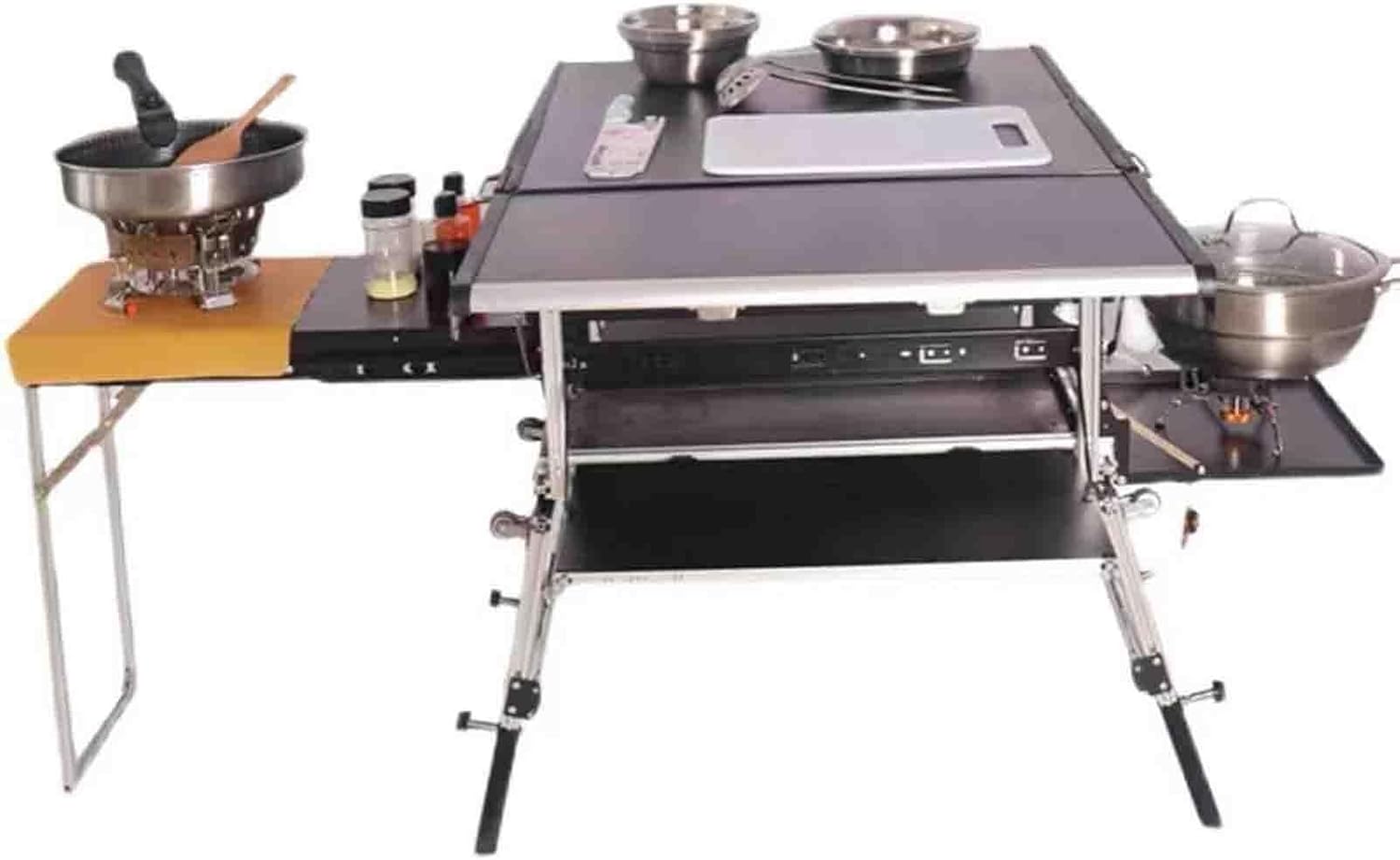 Outdoor Mobile Kitchen, Portable Car Folding Stove Camping Cookware, Camping Kitchen Cooking Station, with Double-Layer Storage, Trash Can & Hidden Design for Backyard