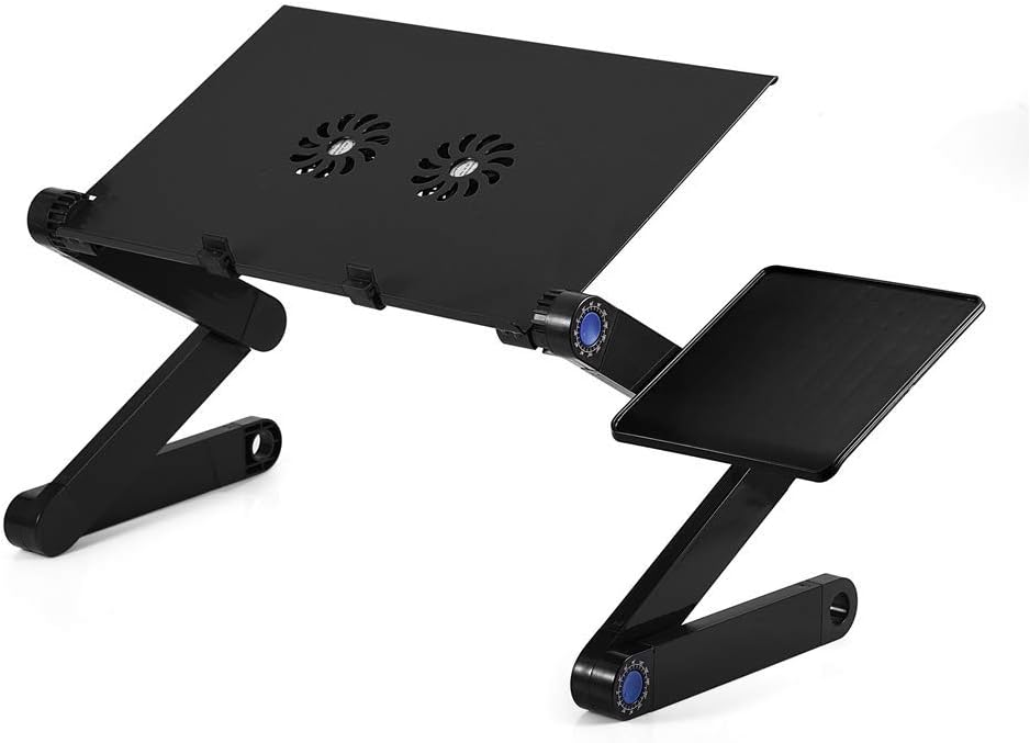 Height Adjustable Laptop Desk, 360 Degree Foldable Handy Computer Stand Table with Two USB High Efficiency Cooling Fans and Mouse Board