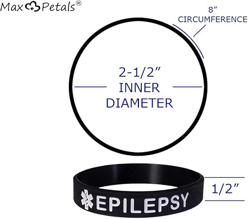 Miniatura 2 de Max Petals - Pulsera de silicona con identificación de alerta médica para epilepsia, tamaño adulto o niño