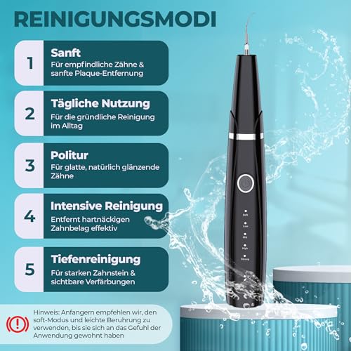 Zahnsteinentferner | Ultraschall Zahnreinigung für Zuhause | Individuelle Pflege danke 5 Modi |Leistungsstarke & wiederaufladbare Batterie | Einfache Anwendung durch LED-Licht