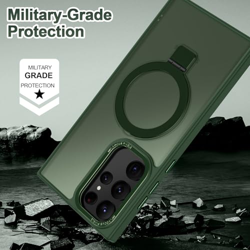 Casehas for Samsung Galaxy S22 Ultra Case,with Magnetic Invisible Stand [Military Drop Protection] [Compatible with MagSafe] Shockproof Slim Translucent Anti-Slip, Forest Green - image 8