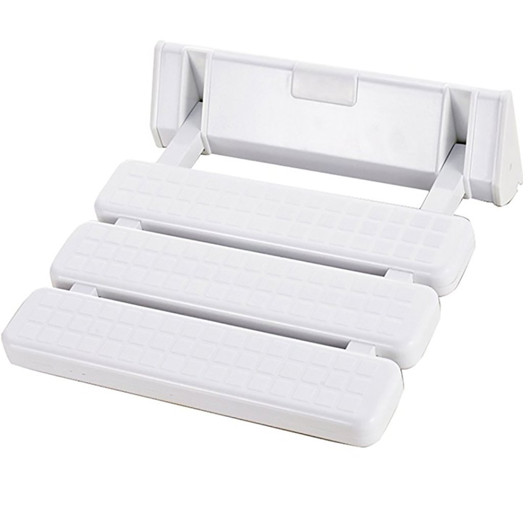 Taboret pod prysznic / taboret łazienkowy przymocowany do ściany składany ze stopu aluminium dla kobiet i osób starszych/niepełnosprawnych mata zabezpieczająca fotel prysznicowy biały 32 * 32,8 cm