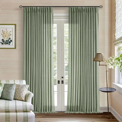 Image of 120 Inch Curtains High Ceiling Tall Curtains 2 Panels Set for Living Room Pinch Pleated with Hooks Rings Back Tab Bohemian Semi Sheer Drapes Cottage Long Large Window Drapes 120 Length Sage Green