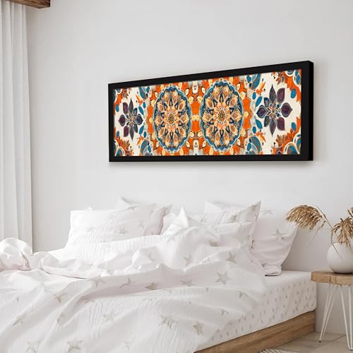 Image of PAINTINGMANTRA Flower Painting for Wall Decoration Traditional Indian Mughal Art Framed Luxury Paintings for Home Decoration, Living room, Bedroom and Office Decoration (99x38 CM)