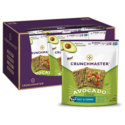 Crunchmaster Avocado Toast Crunchy, Baked Rice Crackers, Salt & Pepper, No Artificial Flavors, Vegan, Kosher, Gluten Free & Non-GMO, 3.54 Ounce (Pack of 12) Cover