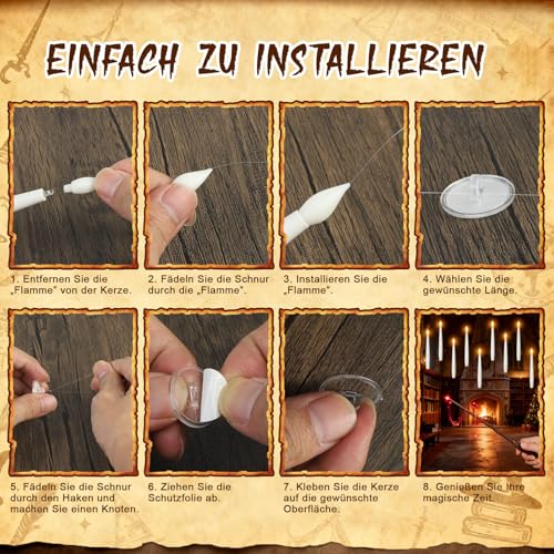 ERWEY Schwebende Kerzen 12 Stück, Flammenlose Kerzen mit Zauberstab, Hängende Fliegende Kerzen Floating Candles Geschenke für Hochzeit Weihnachten Party Dekoration