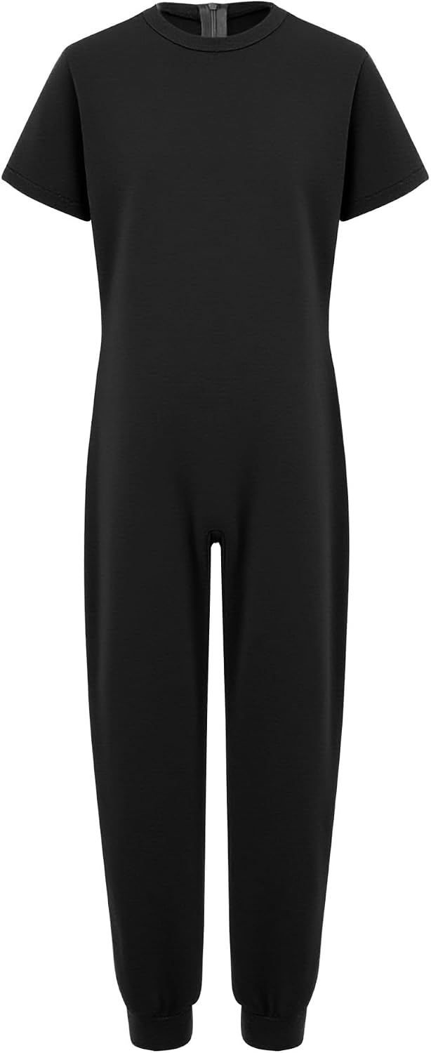 Linjinx Adaptive Clothing for Special Needs Kids Short Sleeve Anti-Strip Jumpsuit Long Leg Romper