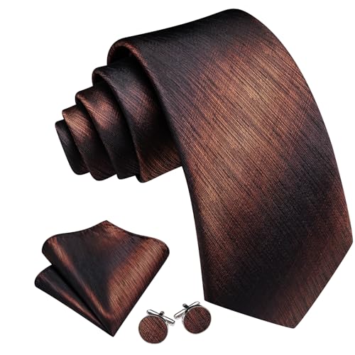 Image of Barry.Wang Striped Men Ties Set Silk Necktie Handkerchief Cufflinks