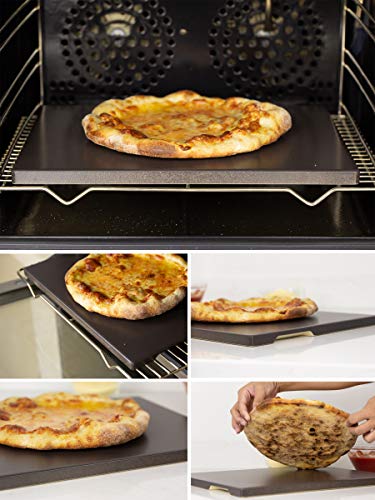 ROCKSHEAT Pizza Stone 12" x 15" Ceramic Coating Rectangular Baking & Grilling Stone, Perfect for Oven, BBQ and Grill. Innovative Built - in Handles Design