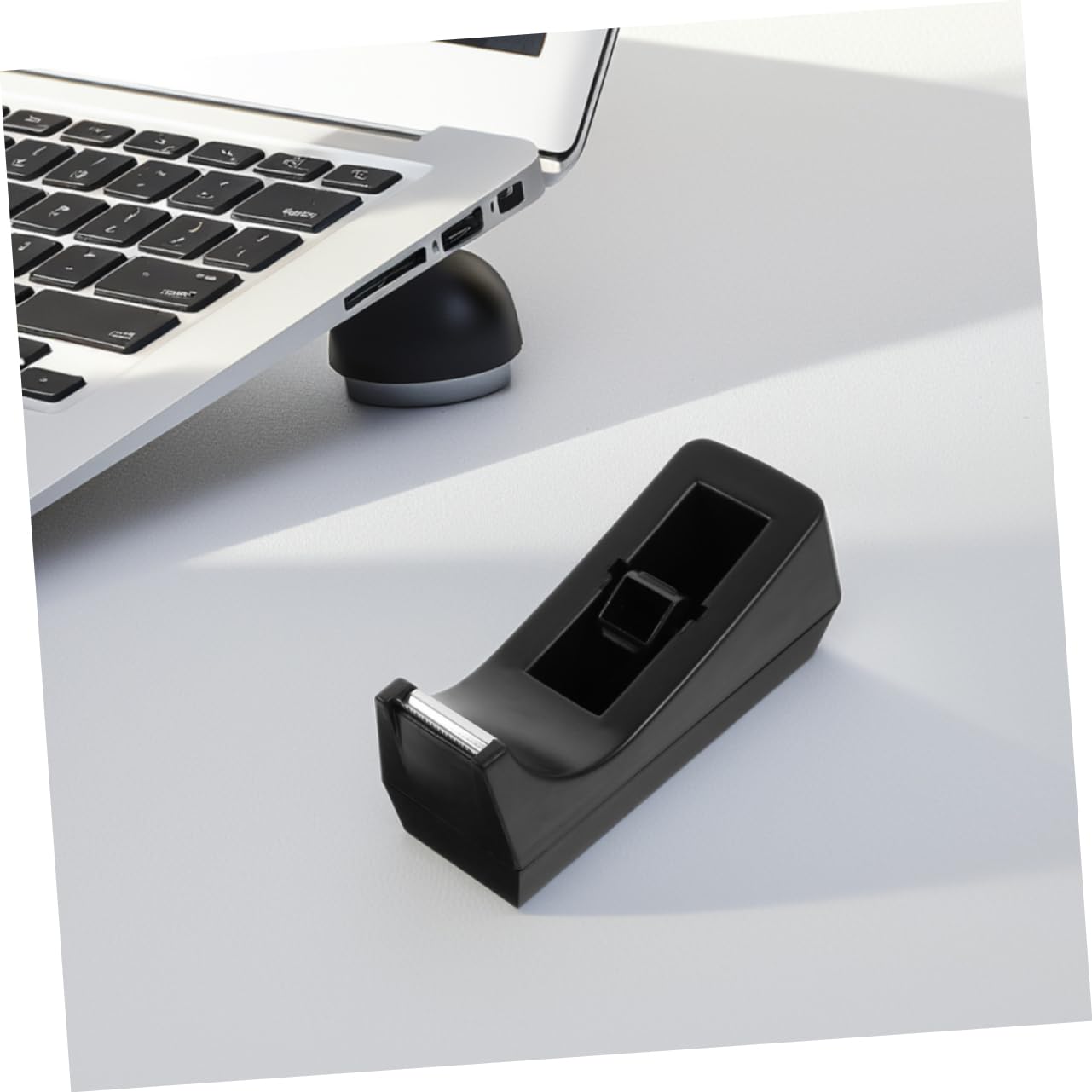 DOITOOL Distributore di Nastro Adesivo da Tavolo Nero, Struttura Robusta in Abs e Acciaio Inox, Design Compatto per Casa e Ufficio
