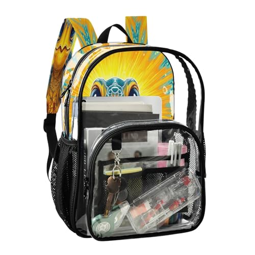 Turtle Sunflower Floral Clear Backpack Heavy Duty See Through Transparent PVC BookBag for Kids Boy Girl School Work2