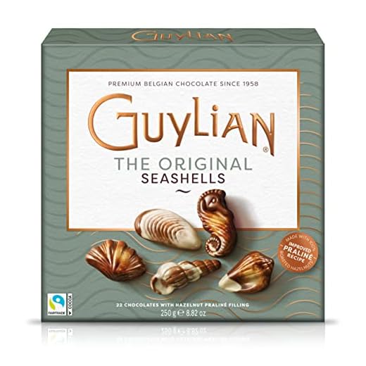 Guylian Bombones Chocolate Belga, Chocolates rellenos de Praliné de Avellanas, Caja de Bombones forma Concha Marina, 22 unidades - 250 g