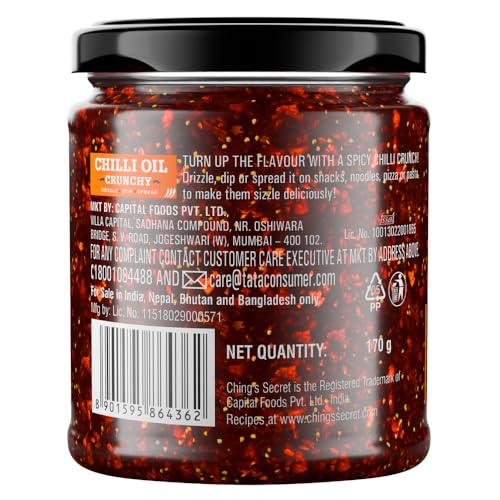 Image of Ching's Chilli Oil Crunchy - 170g | Drizzle, Stir, Spread| Use on Noodles, Fried Rice, Dimsums, Pizza, Pasta, Indian Curries & even Dal| Real Garlic, Chilli Flakes
