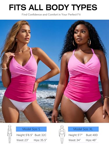 Image of RELELCIGA Women's Tankini Top V Neck Ruched Tummy Control Bathing Suit Top
