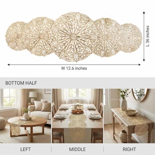 yuboo Small Gold Table Runner 36 Inches Round Hollow Flower Table Runner - image 2