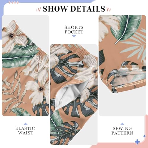 ZZXXB Retro Hibiscus Flower Boys Long Pants Soft Trousers Elastic Waist Kids Lounge Bottoms with Pockets S-XL4