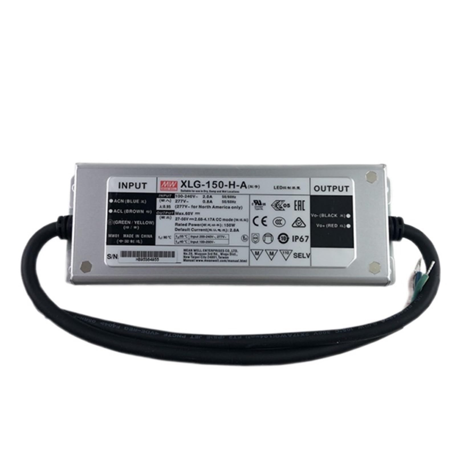 FCARUMIQP XLG-150-H-A 150W 27-56V 2800mA Constant Power Mode LED Driver Supply Adjustable