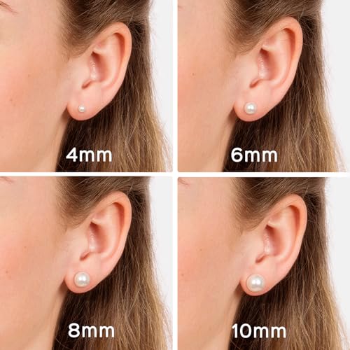 ChicSilver 4-10mm White Freshwater Cultured Pearl Earrings Sterling Silver Studs for Women Girls Sensitive Ear (with Gift Box)4